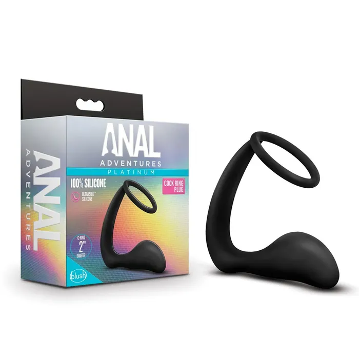 Anal Adventures Platinum Silicone Cock Ring Butt Plug Blush Male Sex Toys