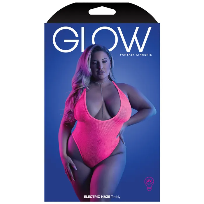 Fantasy Lingerie Male Sex Toys Fantasy Lingerie Glow Electric Haze Plunging Net Thong Teddy Curvy